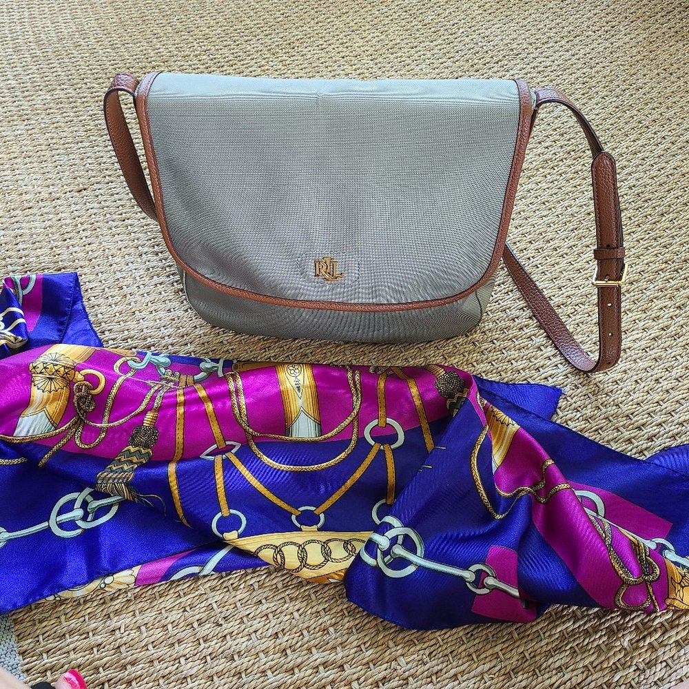 Lauren Ralph Lauren gray nylon and leather purse (tote bag)